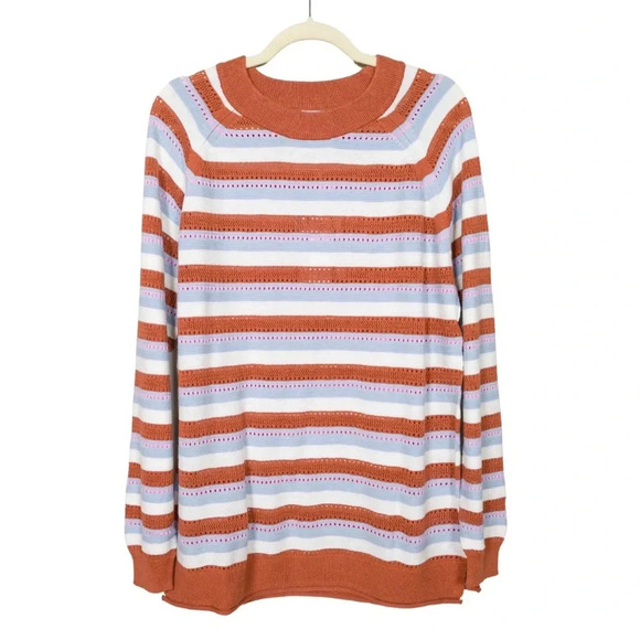 Market & Spruce Sweaters - Market & Spruce Stitch Fix Multi Stripe Eyelet Long Sleeve Pullover - Size M NWT
